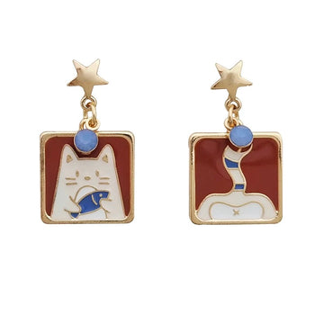 Odd pair cat earrings