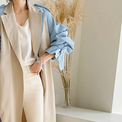 Beige / blue Light Trench coat