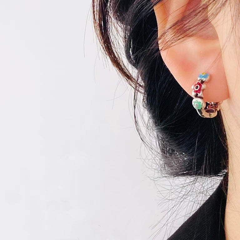 Colourful Flower Hoop earrings