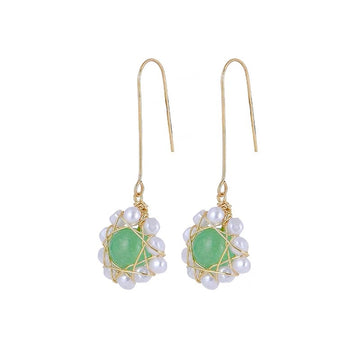 Handmade Green and Pearl Drop Earrings