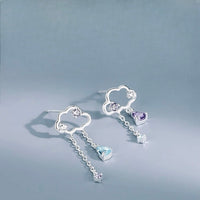 Cute mini cloud raindrops silver earrings with gems