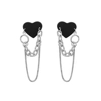 Cool black heart with silver chain drop earrings