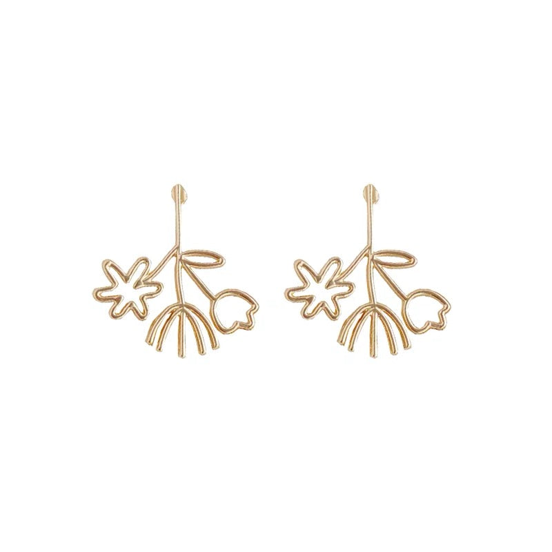 Pōhutukawa bouquet earrings - gold / silver