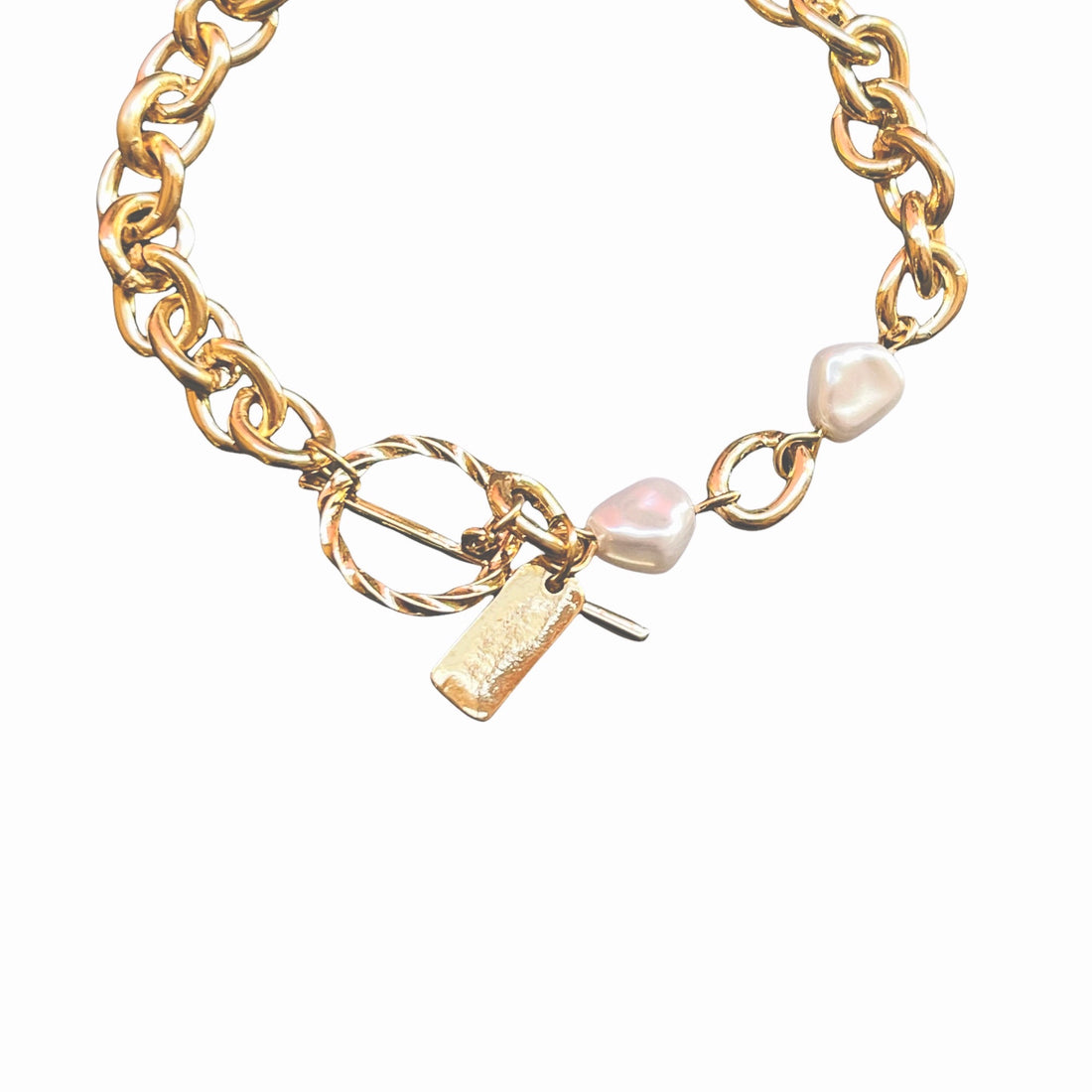 Chunky chain & pearl bracelet