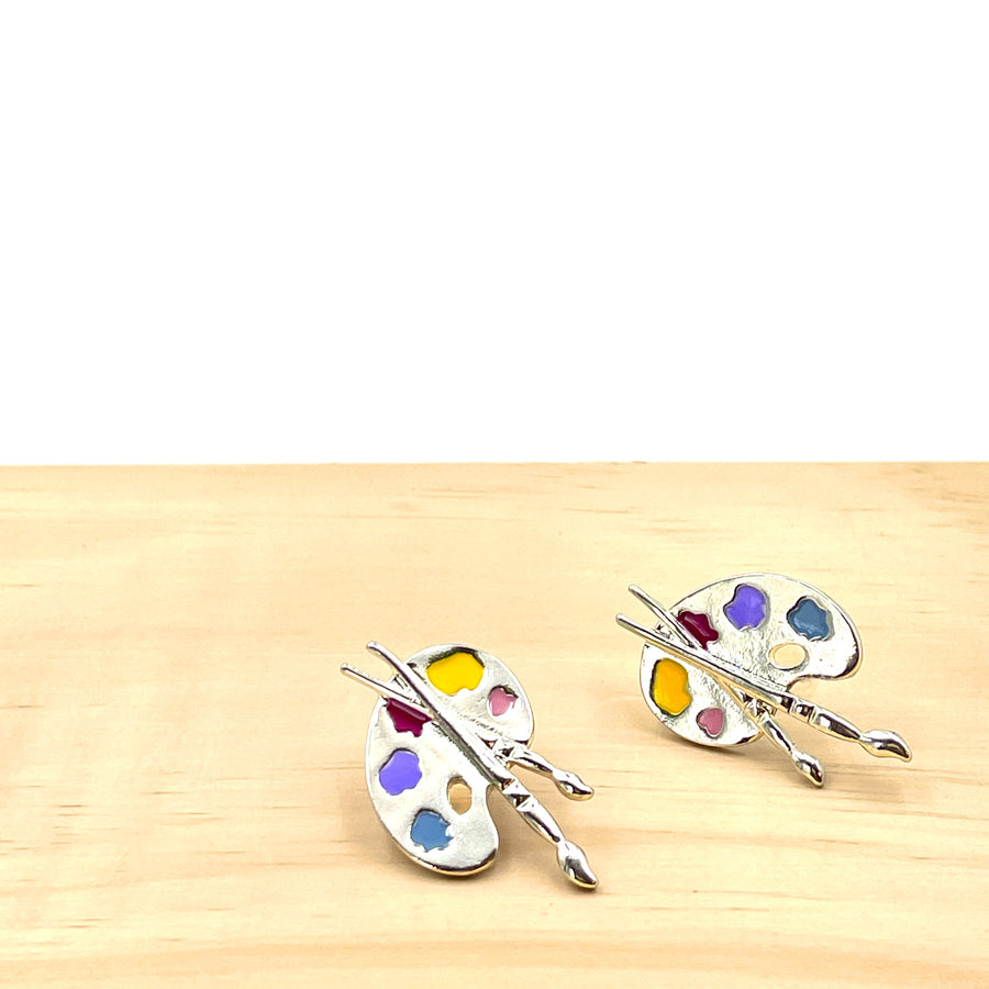 Paint palette earrings - silver / gold