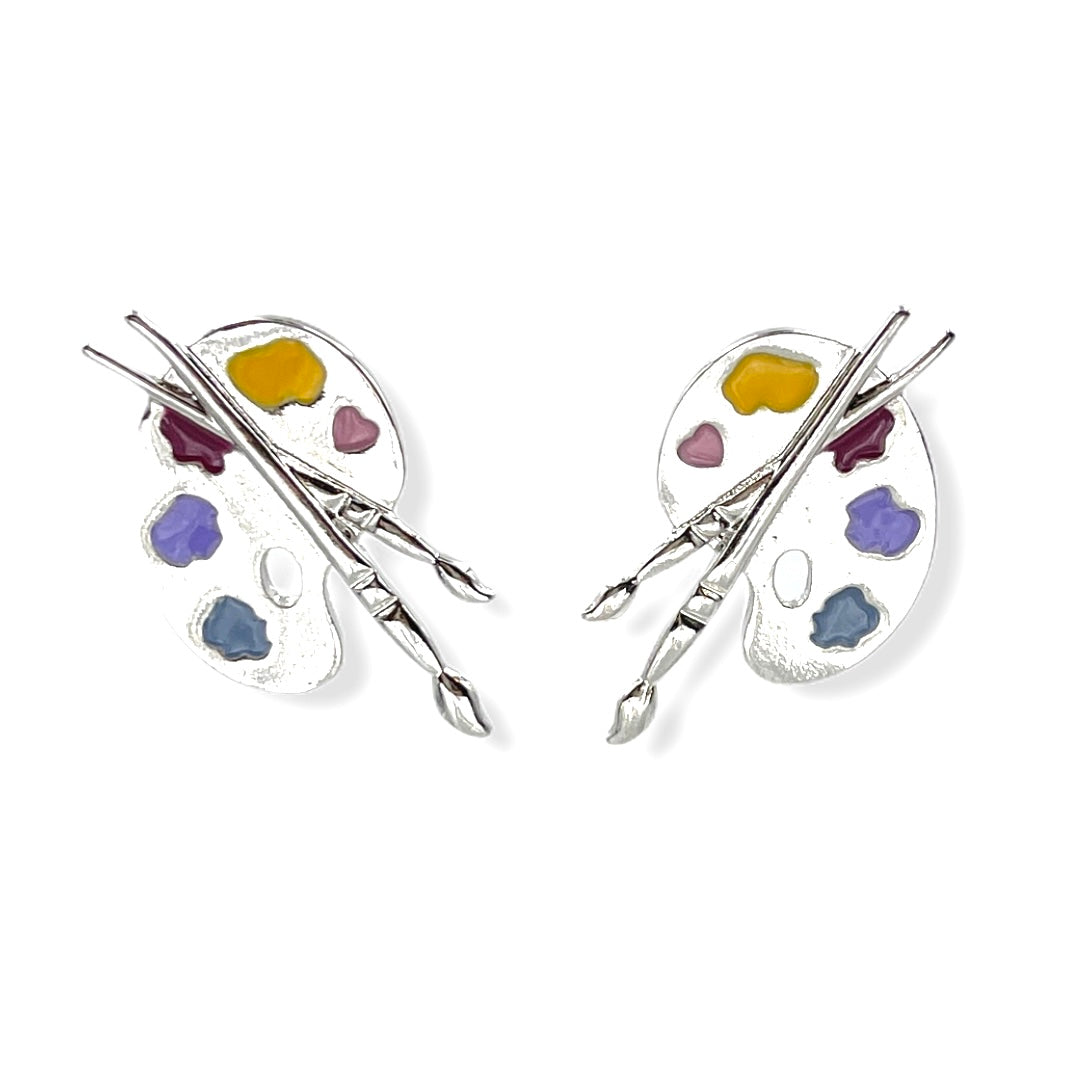 Paint palette earrings - silver / gold