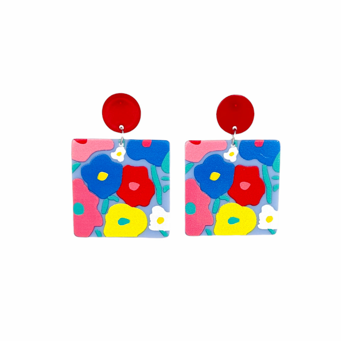 Square poppy print earrrings