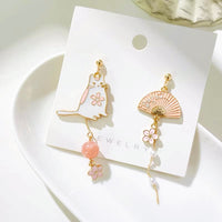 Sakura blossom cat & fan earrings