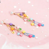 Hanging safety pin & star earrings