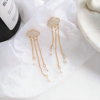 Gold raincloud drop earrings - crystal / pearl raindrops