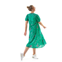 happy Green short puff sleeve doll midi dress