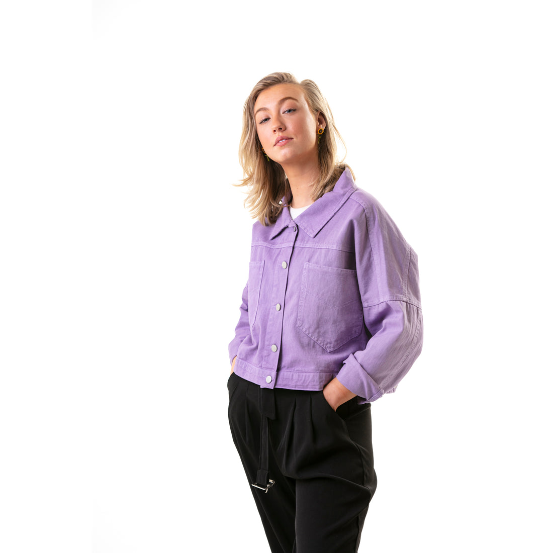 unisex purple denim drop shoulder jacket