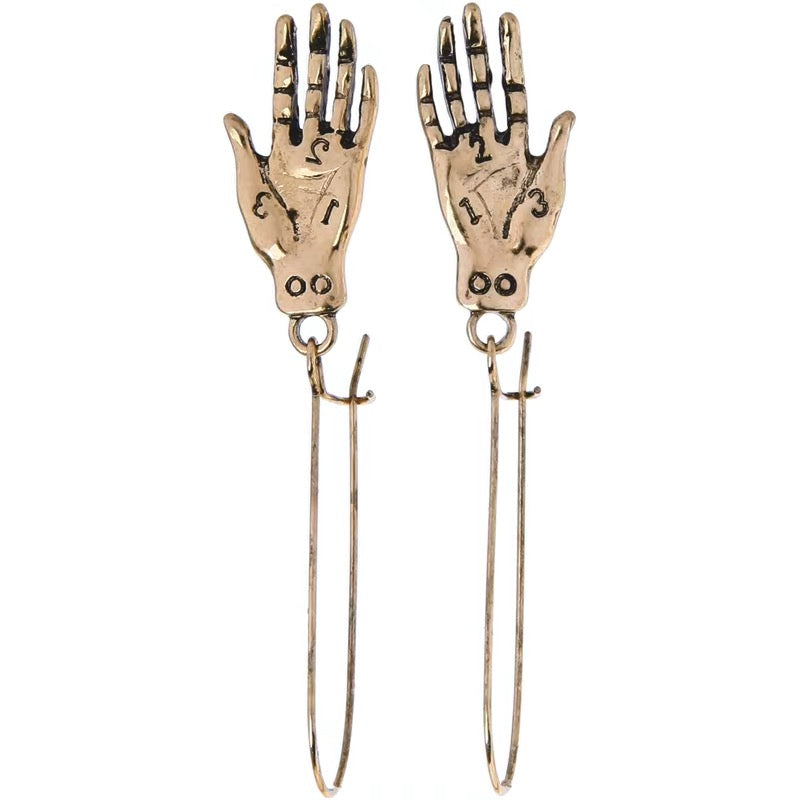 Palm-reading hand earrings