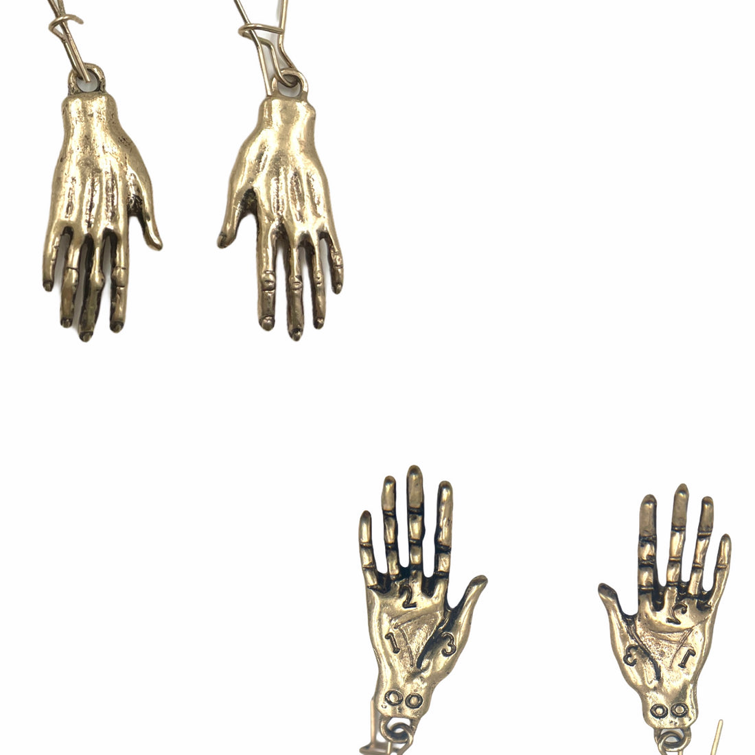 Palm-reading hand earrings