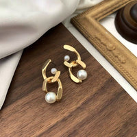 gold chain s925 sterling silver post earrings with faux pearl details