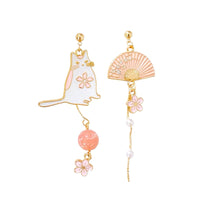 Sakura blossom cat & fan earrings