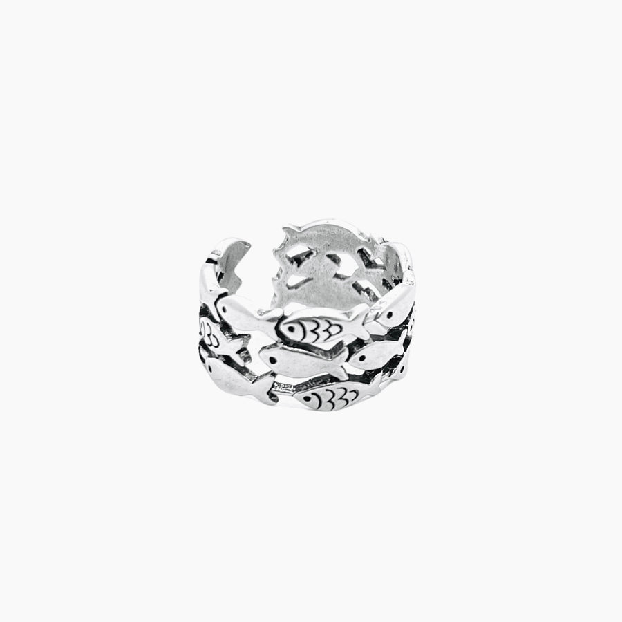 Silver fish ring - adjustable