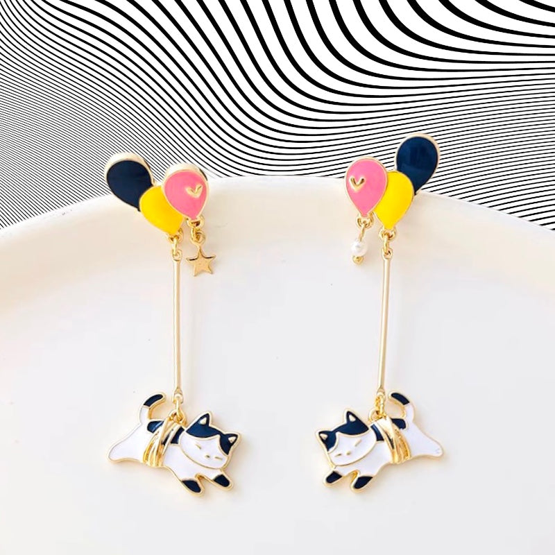 Handmade Ballon cat drop earrings