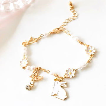 Rabbit & daisy charm bracelet