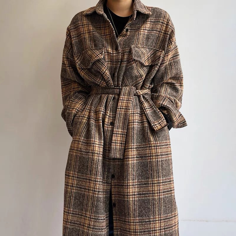 Winter check shirt /dress /coat with belt