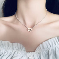 Vintage look floral Cream pearl necklace in gold tone