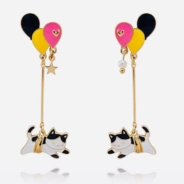 Handmade Ballon cat drop earrings