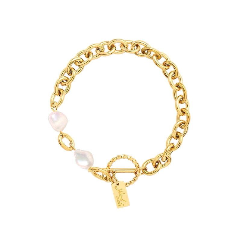 Chunky chain & pearl bracelet