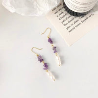 Lavender Amethyst drop earrings with fresh water pearl