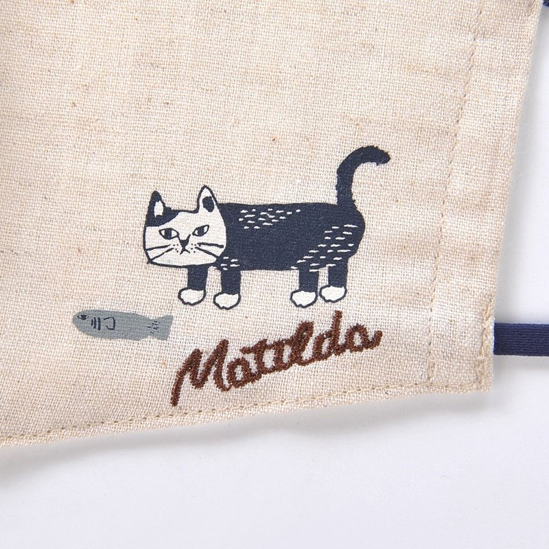 Triple layered cotton linen mask - "matilda" the cat